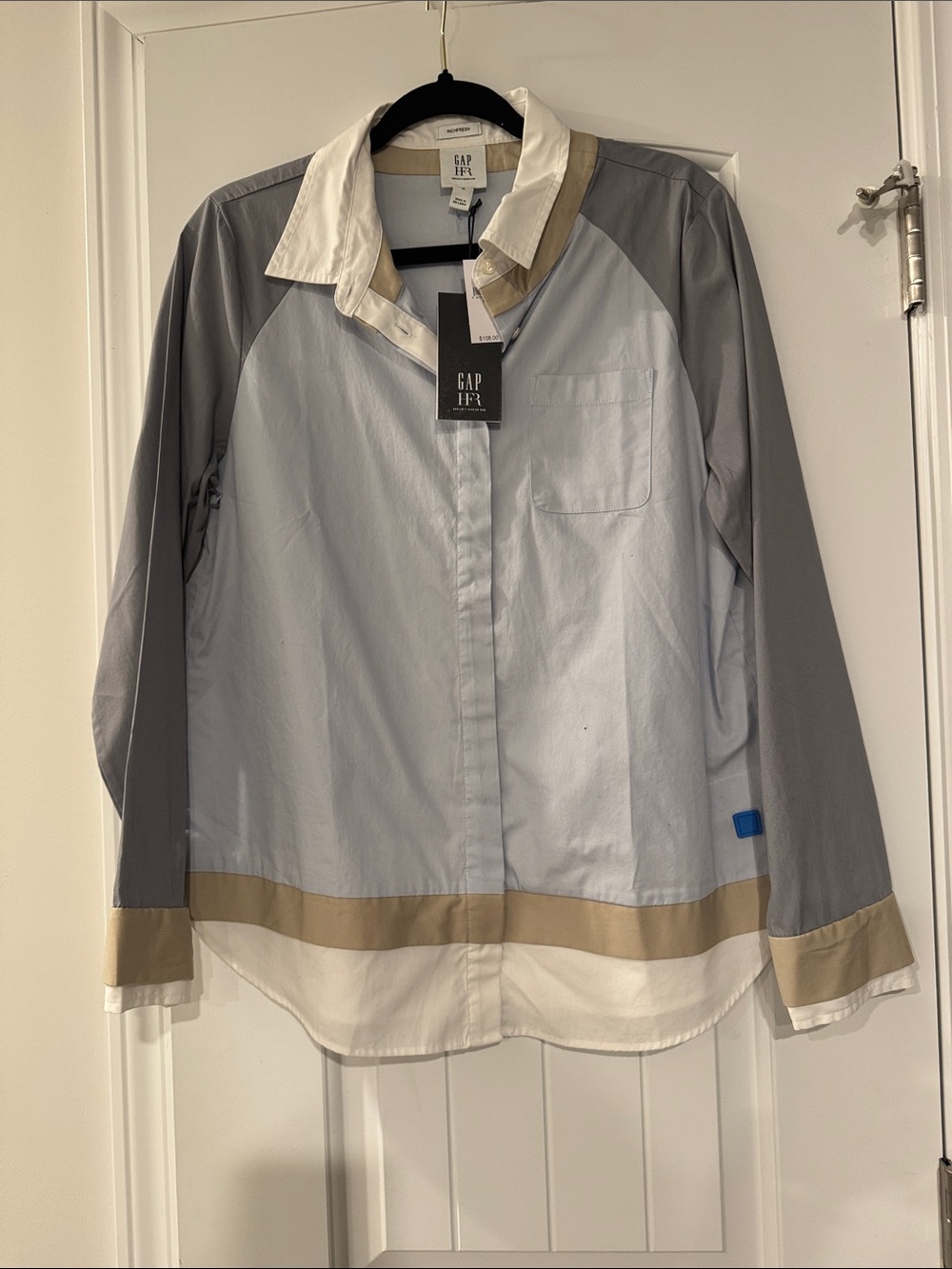 GAP Men’s Colorblock Button-Down Shirt in Light Blue, Gray & Cream